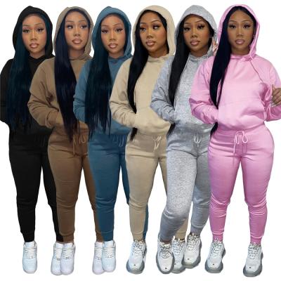 China Prettylittlething Breathable Sweats Custom Logo 2 Piece Set Blank Hoodies Joggers Pants Sweat Suits Long Sleeve Winter Outfits For Women for sale