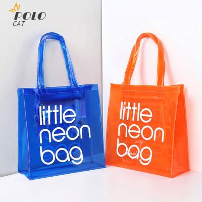 China Fashion Printed Clear PVC Plastic Transparent Handle Bags Waterproof Shopping Bags for sale