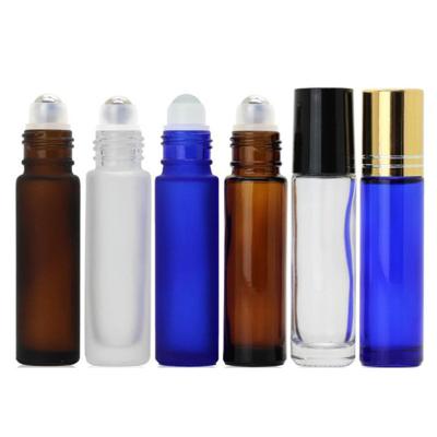 China 5ML 10ML refillable Empty Amber Glass gemstone Roller Ball Bottles bamboo Roll On Perfume Essential Oil Roller Bottles for sale