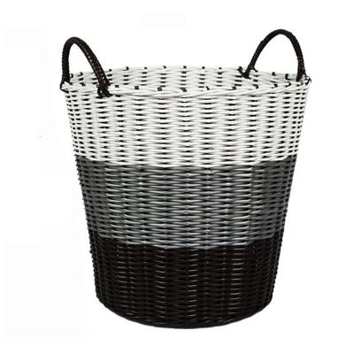 China Simple Modern Handwoven PE Rattan Plastic Household Tube Woven Basket Double Ear Handle Around Dirty Laundry Basket Storage HMC02 for sale