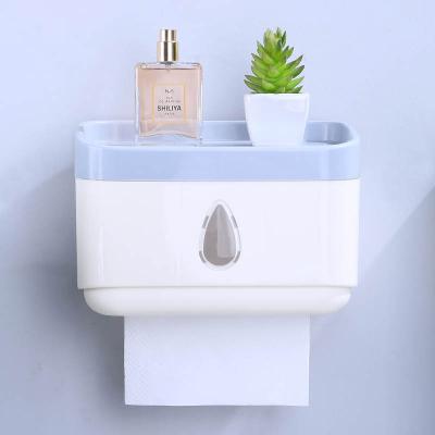 China Outdoor and Indoor Plastic Punch-free Paper Box Household Tissue Roll Box Household Toilet Paper Wall Mounted Toilet Paper Holder HEE04 for sale