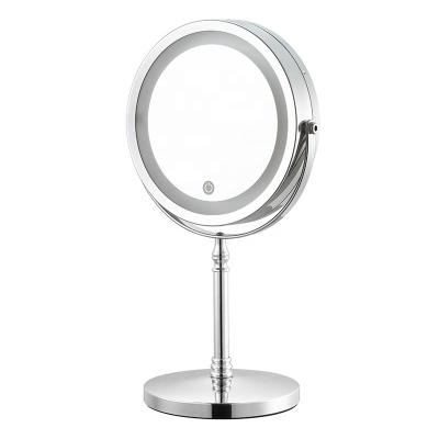 China Touch Magnifying Switch Chrome Round Standing Shape Vanity Magnifying HD x3 Mirror With Led Lights For Make Up for sale