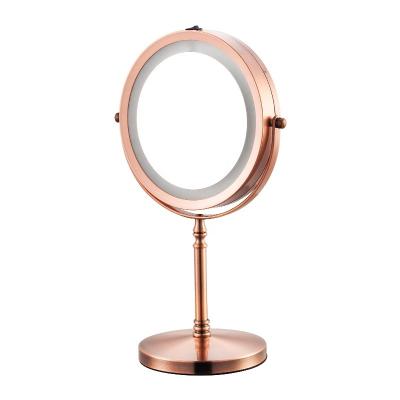 China Round Lighted Desk Magnifying Mirror Hotel Makeup Table Vanity Mirror Lamp Two Sides 360 Degree Adjustable Bright Led Strips for sale