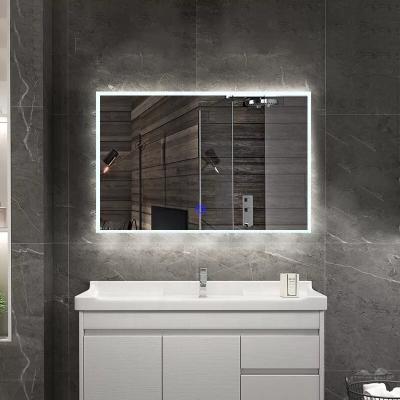 China Hotel Mall Bright Home Bathroom Decoration Makeup Dressing Large Size Led Mirror With Touch Screen Speaker for sale