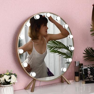 China Frameless Mirror Round Shape Dressing Table Desktop Vanity Mirror With 3 Colors Light Weight Cosmetic Mirror Adjustable Touch Screen for sale