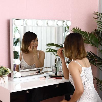 China Hollywood Square Makeup Mirror Crystal Frame Mirrors Light Lit With LED Bulbs Bluetooth TV Screen for sale