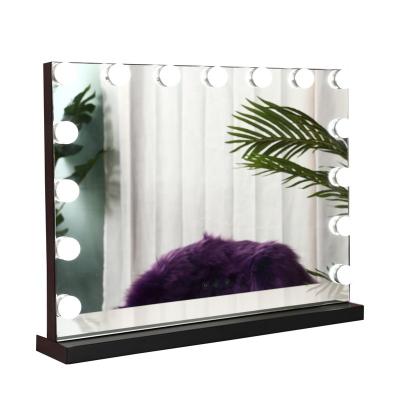 China Black Desk White Color Mirror Frameless Desktop Vanity Mirror Style Hollywood Mirror With 15bulbs Lights for sale