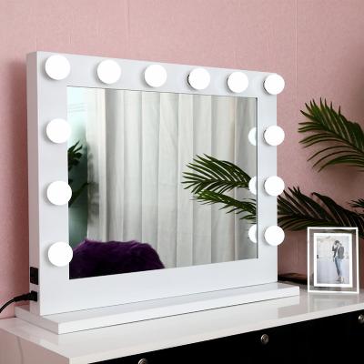 China Bluetooth LED Desktop Rheostat Mirror Makeup Frame Iron Hollywood Mirror Cosmetic Mirror Lights Up For Beauty for sale