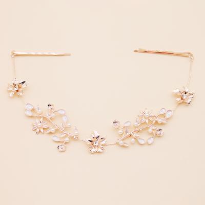 China Rose Gold Flower Crystal Alloy Wedding Hair Vine Headpieces Crystal Headband Wedding Hair Accessories L=33.5m for sale