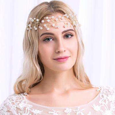 China Fashionable Stylish Elegance Wedding Hair Vine Accessories Pearl And Crystal Hairband Princess Hair Vine For Girls for sale