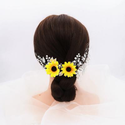 China 2021 New Fashionable Elegant Bridal Wedding Hair Vine Hair Accessories With Sunflower Hair Vine Headpieces For Wo for sale