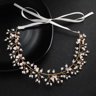 China High Quality Headpiece Wedding Elegant Hair Accessories Hairband Fairy Headpiece Pearl Headband For Women L=33cm for sale