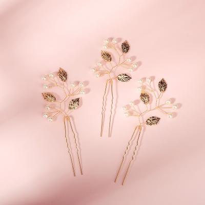 China Fashionable Elegant Metal Leaves Bridal Headpieces Beads Bridesmaid Wedding Hair Clip Hair Pins Wedding (3 Pieces) for sale