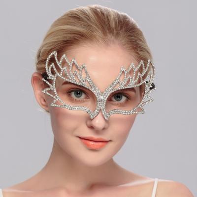 China Silk Screen Printing Metal Masquerade Masks Online Costume Ball Dinner Rhinestone Masks For Women for sale