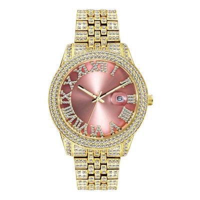 China Auto Date Roman Numeral Bling Hip Hop Luxury Iced Out Rose Gold Diamond Watches Men Reloj De Diamantes De Montre for sale