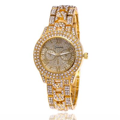 China Luxury Automatic Date Gold Stainless Steel Back Geneva Diamond Women Watch Hip Hop Quartz Iced Out Watch For Women for sale