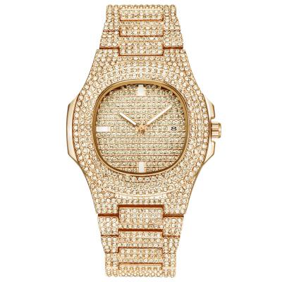 China Automatic Date Top Brand Bling Quartz Square Luxury Men Watch Gold Full Diamond Iced Out Watch De Relojes Hip Hop for sale