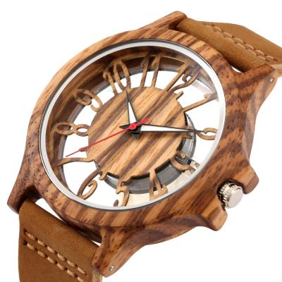 China Wooden Watch Wristwatches Date Design Dial Leather Strap Quartz Wooden Wooden Unique Skeleton Automatic Watch for sale