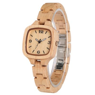 China Dropshipping date gift quartz ladies wooden square custom made automatic wristwatch wooden date watch women for sale