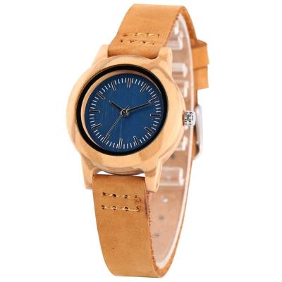 China Blue Olive Wood Women Watch Low Moq Automatic Date 2020 Modern Leather Strap New Watches Own Logo for sale