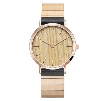 China 2020 New Style Minimalist Steel Strap Private Label Watch Full Wood Dial Wooden Calendar Calendar Watch for sale