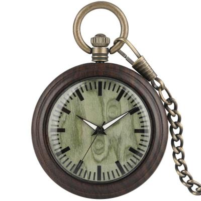 China OEM Logo Custom Antique Green Wooden Dial Quartz Wooden Pocket Watches for sale