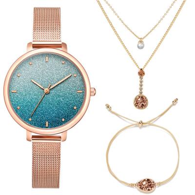 China Lady Watch Set Fancy Quartz Dust Rose Gold Starry Sky Star Auto Date Elegant Jewelry Gift Watch Set For Women for sale