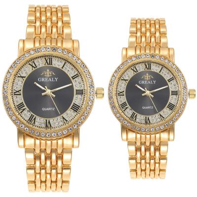 China Luxury Waterproof Diamond Couples Watches Set For Gold Lover Quartz Couple Watches Men Women Wrist Watch for sale