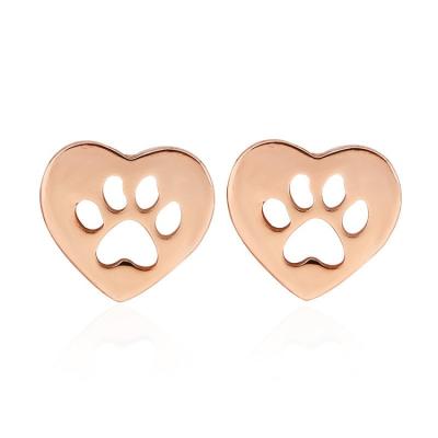 China Fashionable Unique Design Hollow Heart Footprint Earrings Three Color Lady Bear Paw Earrings for sale