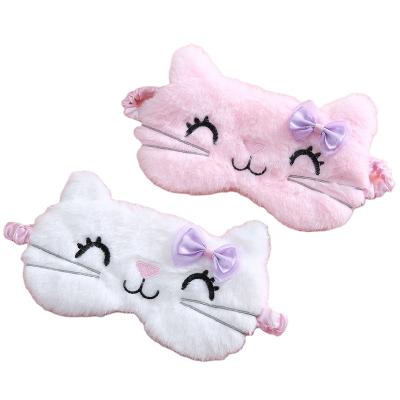 China Shading Cartoon Girl Shading Cute Eye Mask Kids Plush Bow Tie Cat Sleeping Nap Eye Mask for sale