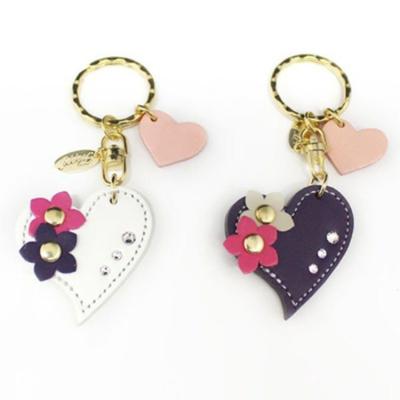 China Best Promotion Gift Sublimation Personalized Flower Heart Keychains PU Leather Key Chain for sale