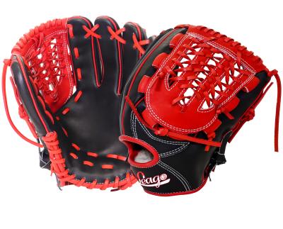 China Custom Logo Red Color Cowhide Steerhide Kip Leather Right Hand Throw Infielding Resistance Baseball Gloves for sale