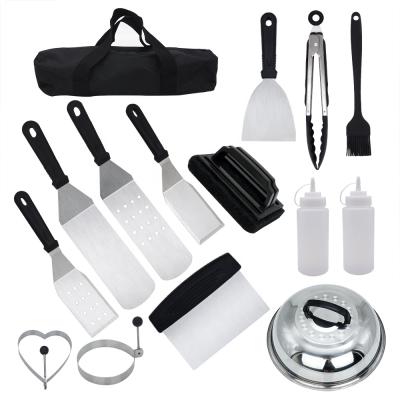 China Easily Cleaned 15PCS Stainless Steel Griddle Tools Easy To Grill Cleaning Accessories High Quality With Carry Bag Griddle Cleaning Kit for sale