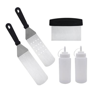 China Wholesale Easily Cleaned Set of 5 PCS Flat Surface Griddle Accessories, Grill Griddle Tools Cooking Kit Scraper Spatula Heavy Duty Stainless Steel for sale