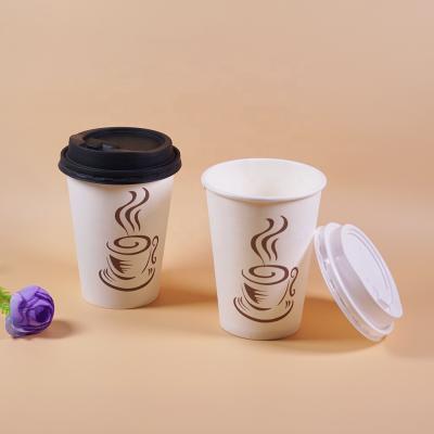 China Double Customized Printed Disposable Wallpaper Cup Coffee Paper Cup Packaging Disposable Paper Cup With Lid for sale