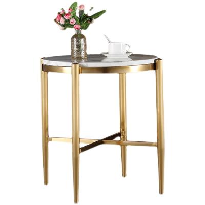 China Modern Living Room Furniture Round Natural Marble Top Side Frame Mini Coffee Table Stainless Steel Table for sale