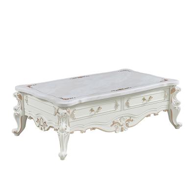 China Retro European Style Antique Furniture Tea Table Marble Top Solid Wood Coffee Table Retro European Style for sale