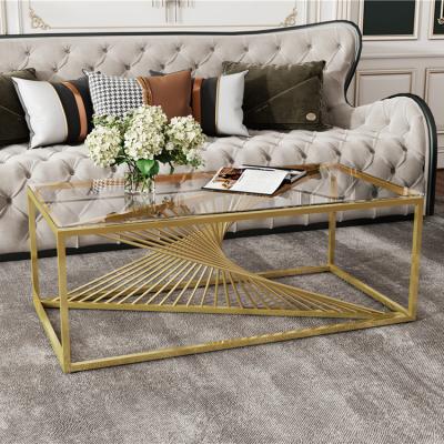 China Modern luxury modern living room furniture sale coffee table gold stainless steel glass coffee table for sale