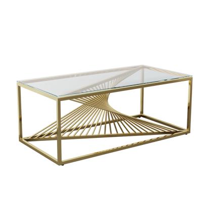 China Modern Luxury Modern Living Room Furniture Gold Stainless Steel Glass Coffee Table for sale