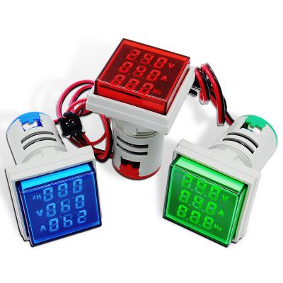 China 1PC 3 IN 1 LED Digital Voltage Hertz Square Indicator Panel Meter Current Hole 22mm With Voltmeter 0-100ACT Ammeter Frequency 22mm for sale