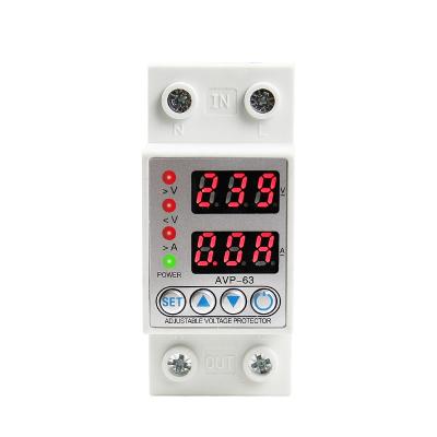 China 40A 63A Adjustable Din Rail Dual Display Intelligent Over Voltage Current And Under Voltage Protection Device Protector Relay AVP-63 for sale