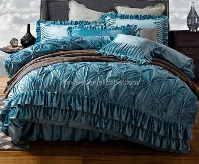 China Modern RILEY Pinch Pleat Fine Printed Comforter Set Velvet Bed Set 7 Piece Twill Bedding Set for sale