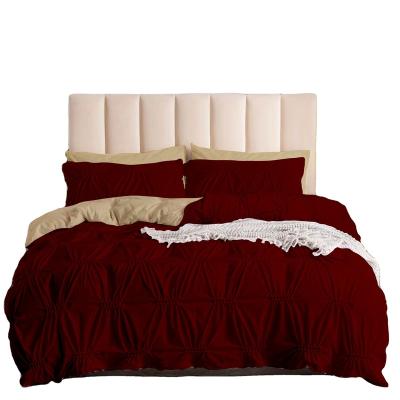 China Luxury Cheap Price Pinch Pleat 3pcs Folded Comforter Covers With Pillowcases 100% Polyester Single Color Comforter Set for sale