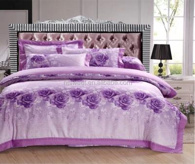 China 100% High Quality Luxury Purple Disposable Satin Jacquard Princess Bedding Set 60s*60s Duvet Cover Set for sale