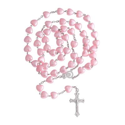 China NEW FASHIONABLE Heart Shaped Rosary Necklace Religious Catholic Virgin Mary Cross Christian Church Pendant Necklace for sale