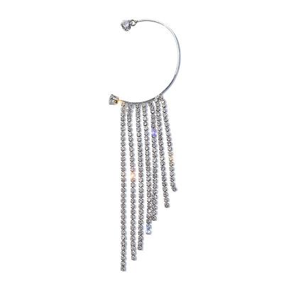 China Amazon FASHION C Hot Sale Shaped Snap Ear Clip Luxury Women Diamond Tassel Earrings Personality Rhinestone for sale