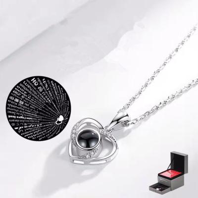 China 2022 FASHION newest Necklace Crystal Rhinestone Fashion Pendant Necklace Projection of 100 languages ​​i love you for sale