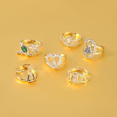 China FASHIONABLE 18k Gold Plated Ins Hip Hop Style Couple Copper Diamond Rhinestone Geometric Candy Ring Micro Ring Fashion Index Finger Ring for sale