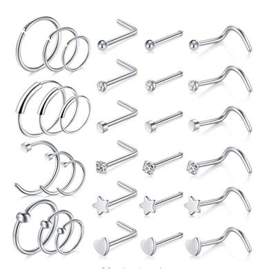 China FASHION Ready to Ship Unique Perforated CZ Stainless Steel Accessories Sniff Nose Ring Set Ear Piercing Studs Jewelry for sale