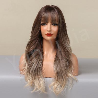 China Machine-made synthetic hair wigs 2022 new European and American female headwear fashion long curly hair synthetic hair wigs full lace up hair male-male wig for sale